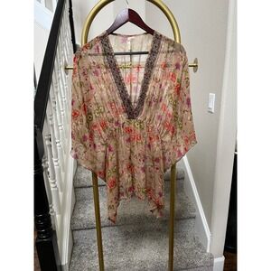 Chenault boho top with beaded v neck